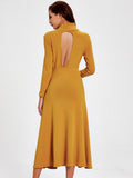 Women Long Sleeve Back Hollow Out Long Maxi Dress