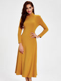 Women Long Sleeve Back Hollow Out Long Maxi Dress