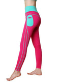 Women High Waist Stripes Pocket Fitness Yoga Leggings