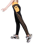 Women High Waist Stripes Pocket Fitness Yoga Leggings