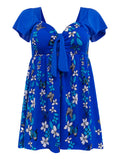 Plus Size Flower Print Sleeved Double-layer Bodysuit Bathing Suits Swimdresses