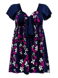 Plus Size Flower Print Sleeved Double-layer Bodysuit Bathing Suits Swimdresses