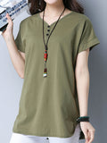 Casual Women Short Sleeve Side Split Cotton T-shirts