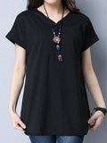 Casual Women Short Sleeve Side Split Cotton T-shirts